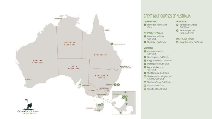 オーストラリアの素晴らしいゴルフコースの地図