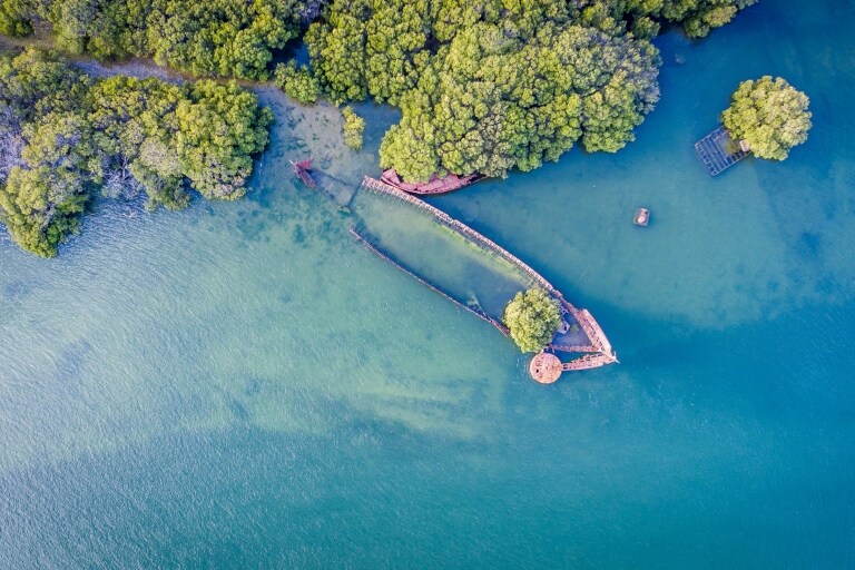 Luftaufnahme eines gesunkenen Schiffes bei Garden Island © Michael Waterhouse