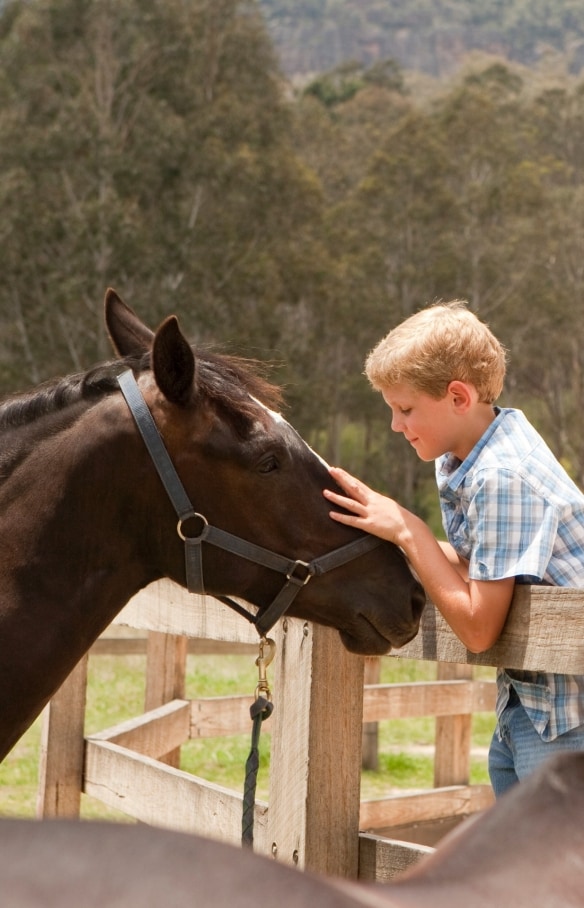 Kinder mit einem Pferd im Emirates One&Only Wolgan Valley © Luxury Lodges of Australia
