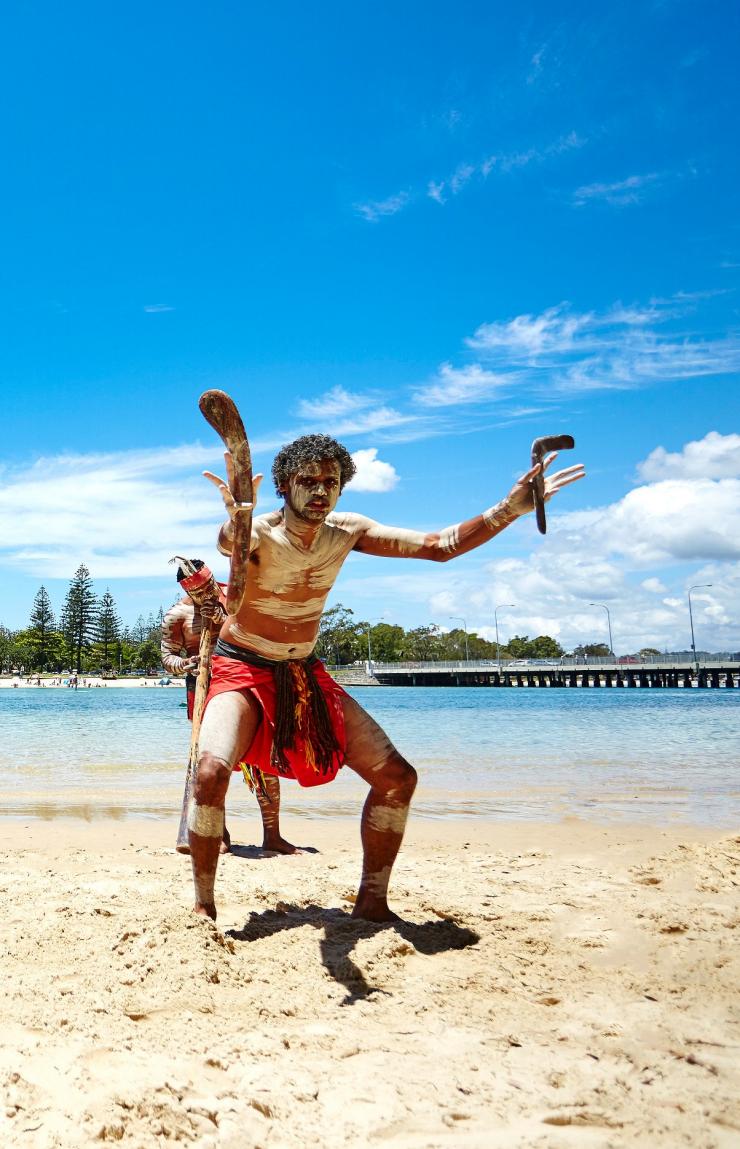Aboriginal performance on the  Jellurgal Cultural Tour, Burleigh Heads, Queensland © Chris Proud, Tourism and Events Queensland