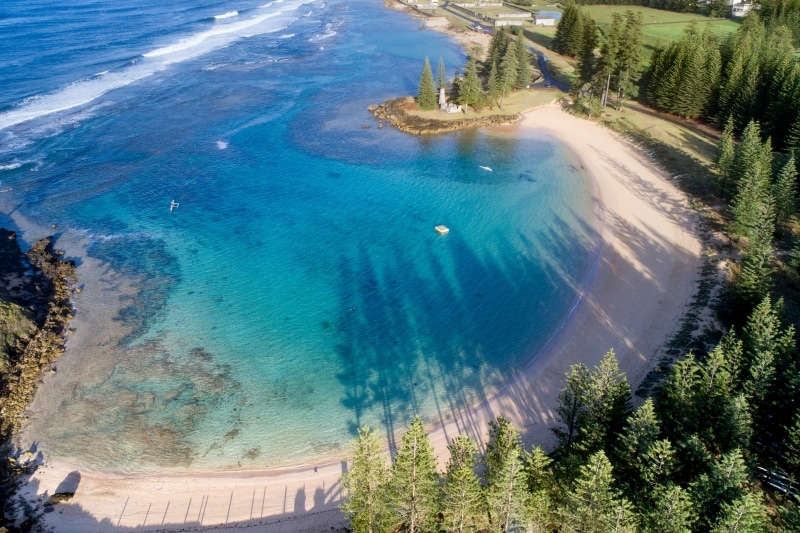 Aerial shot of Emily Bay on Norfolk Island © Rose Evans (Norfolk Island Tourism)