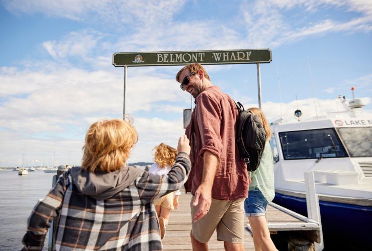 Family enjoying Belmont Wharf, Belmont, NSW © Destination NSW