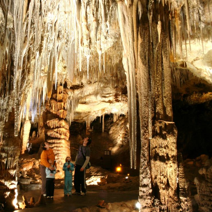 Family walking inside Tantanoola Cave © Department for Environment and Water South Australia