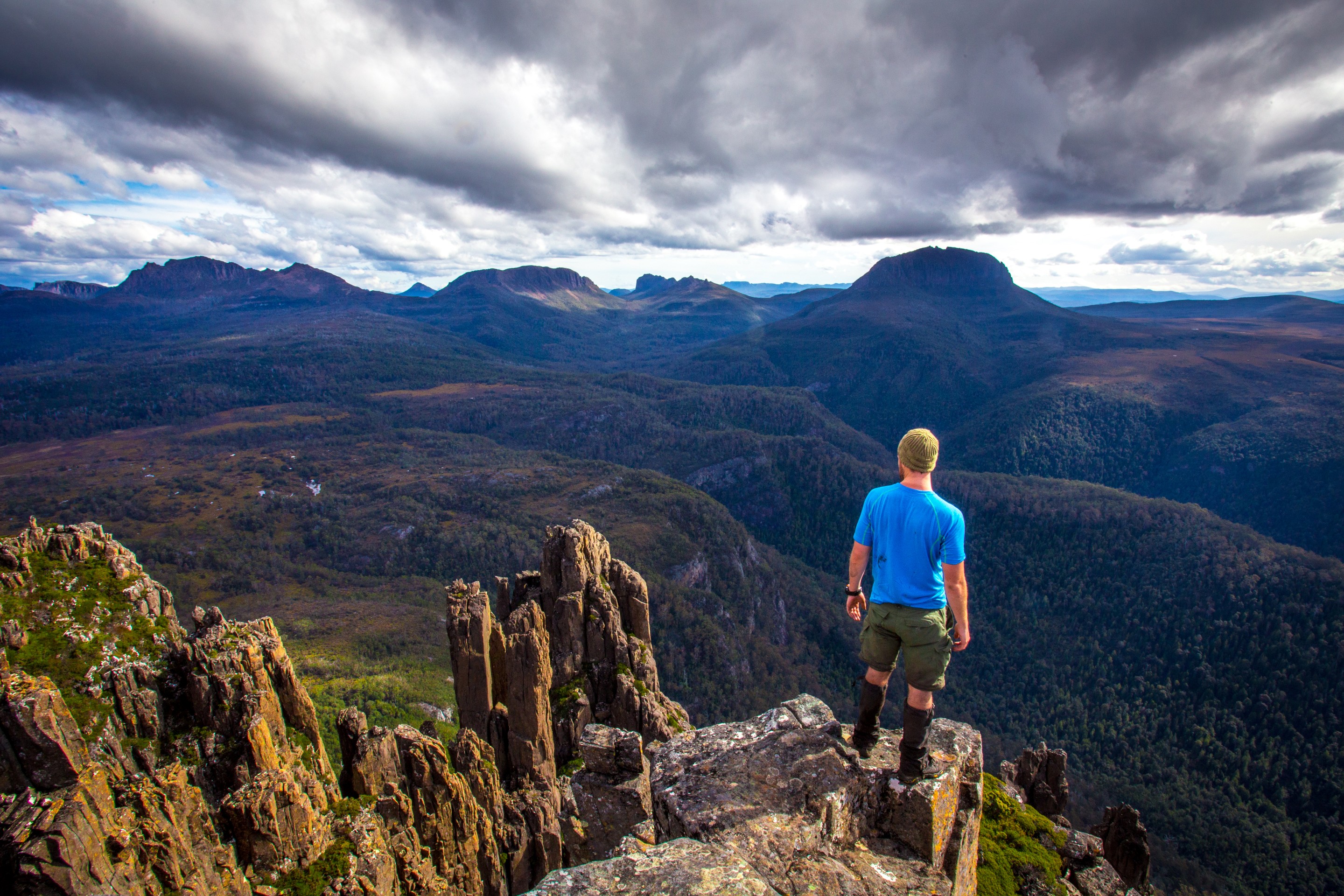  Man on the Cradle Mountain Huts Overland Track Walk in Cradle Mountain-Lake St Clair National Park © Tasmanian Walking Company / Great Walks of Australia