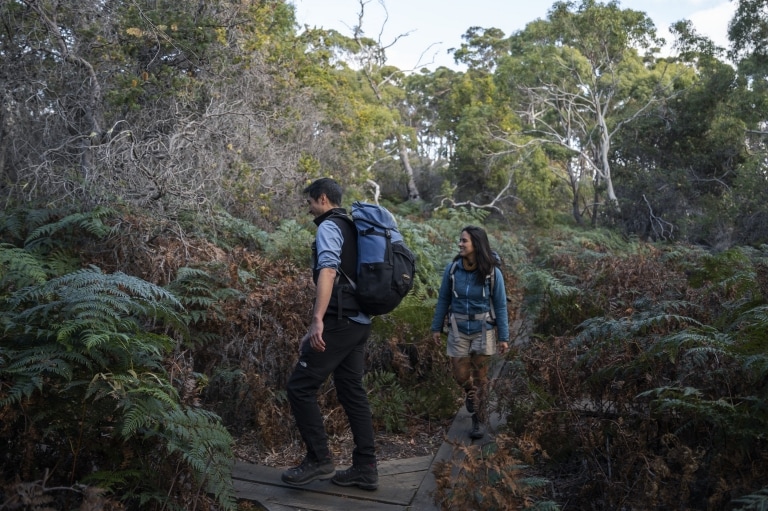 Couple hiking on Maria Island, TAS © Tourism Australia