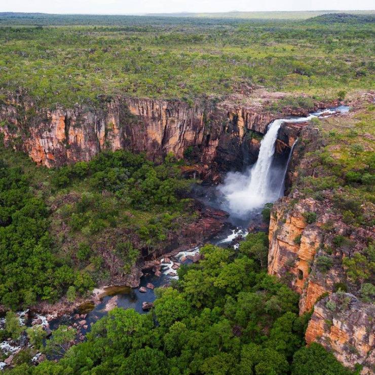 Aerial view over Jim Jim Falls in Kakadu National Park © Kieran Stone