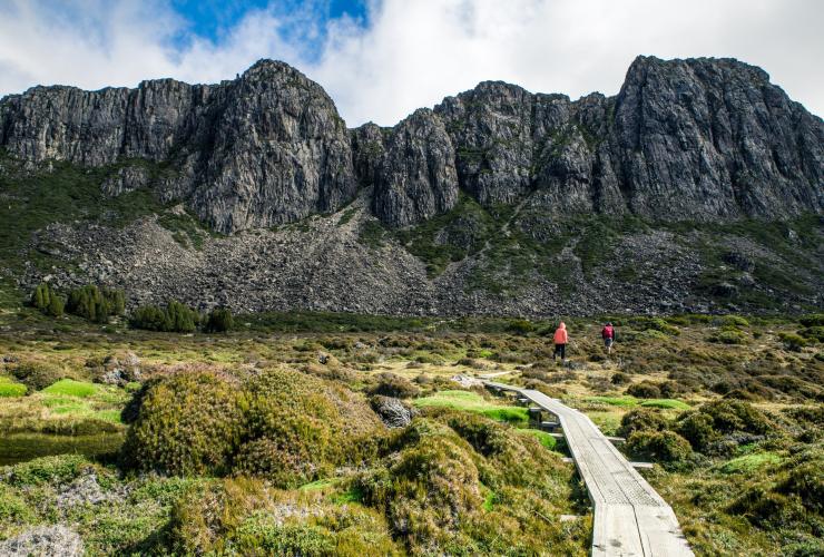 Hikers walking on a trail in the Walls of Jerusalem National Park © O&M St John Photography/Tourism Tasmania
