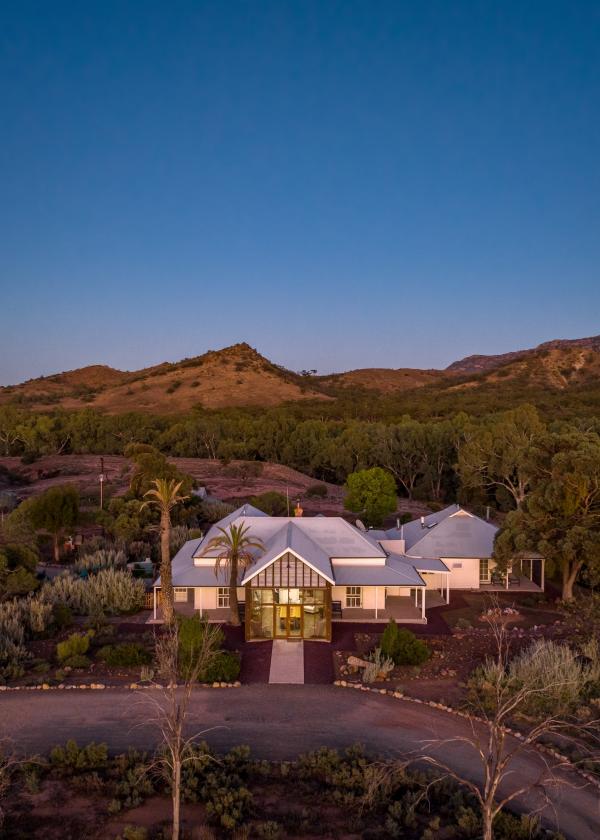 Aerial view of the rugged landscape and Arkaba Luxury Lodge, Flinders Ranges, South Australia ©  Isaac Forman