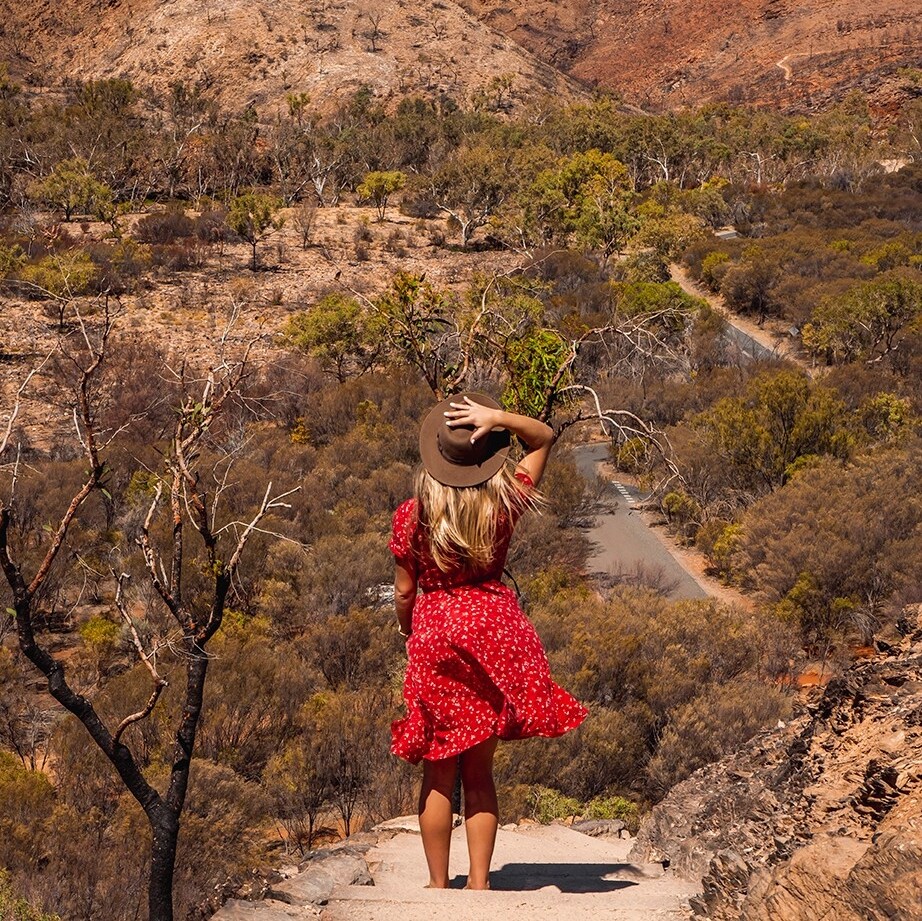 Woman enjoying view, Ormiston Gorge, West Macdonell Ranges, NT © Tourism Northern Territory