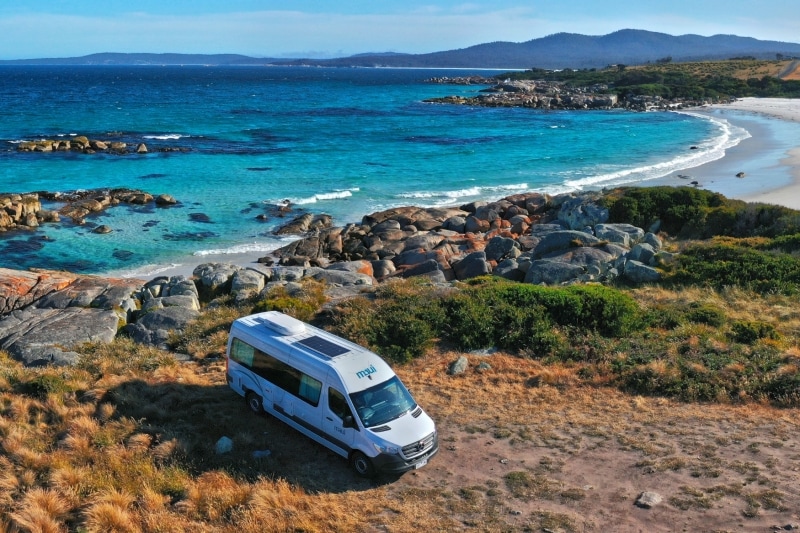 Maui Motorhome parked on the coastline in Tasmania © Tourism Australia