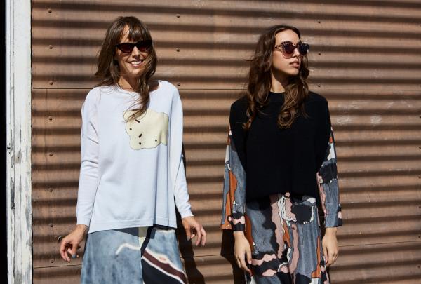 Models wearing Ngali label in Melbourne © Ngali/Artwork by Lindsay Malay