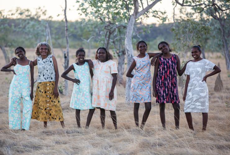 Minyerri women modelling for Magpie Goose on Alawa Country in Northern Territory © Helen Orr