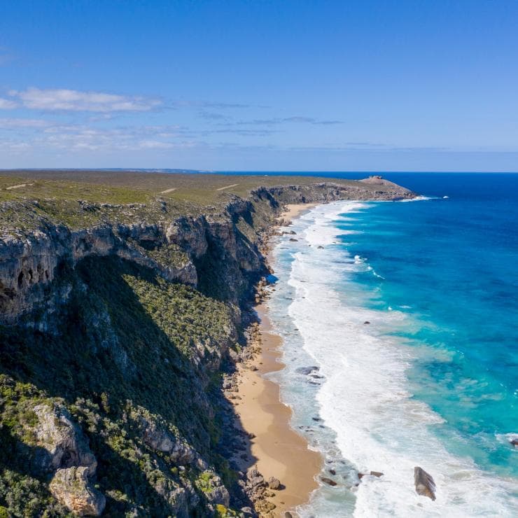 Aerial view of cliffs next to the coastline on Kangaroo Island © Tourism Australia