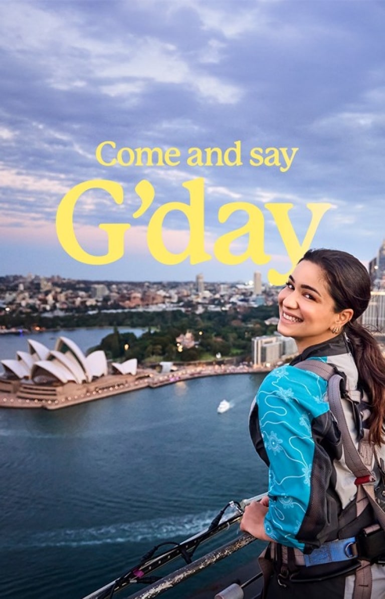 Come and say G'day, Sara Tendulkar climbing the Sydney Harbour Bridge © Tourism Australia