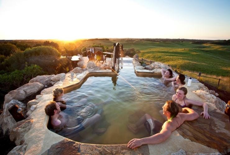 Group in the Hill Top pool at Peninsula Hot Springs in Mornington Peninsula © Peninsula Hot Springs