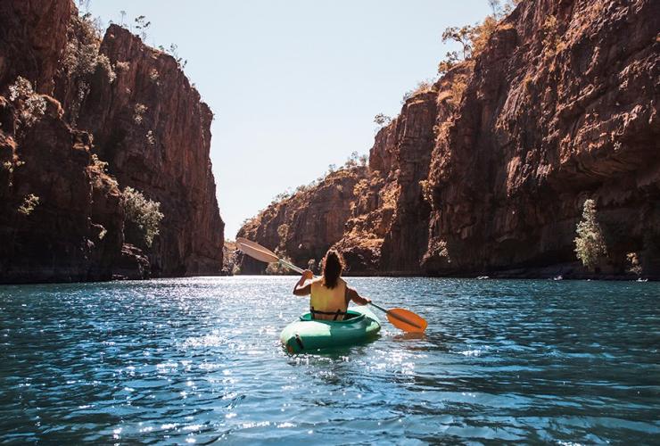 Couple kayaking through gorge in Nitmiluk National Park © Tourism Australia