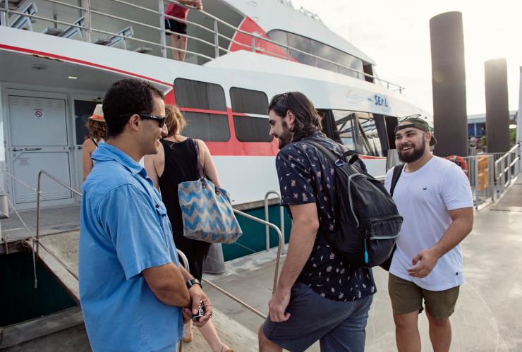 Visitors boarding SeaLink NT ferry at Cullen Bay for a Tiwi Tours day trip, NT © Tourism NT/Shaana McNaught