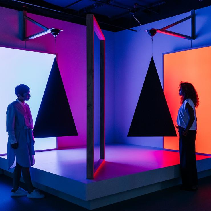  Pepper’s ghost effect, triangles, cyan and red by Taree Mackenzie at ACMI Melbourne, Victoria © ACMI Melbourne