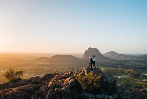 Hiking up Mount Ngungun in the Glass House Mountains, QLD © Jesse Lindemann/ Tourism and Events Queensland