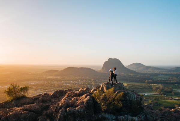 Hiking up Mount Ngungun in the Glass House Mountains, QLD © Jesse Lindemann/ Tourism and Events Queensland