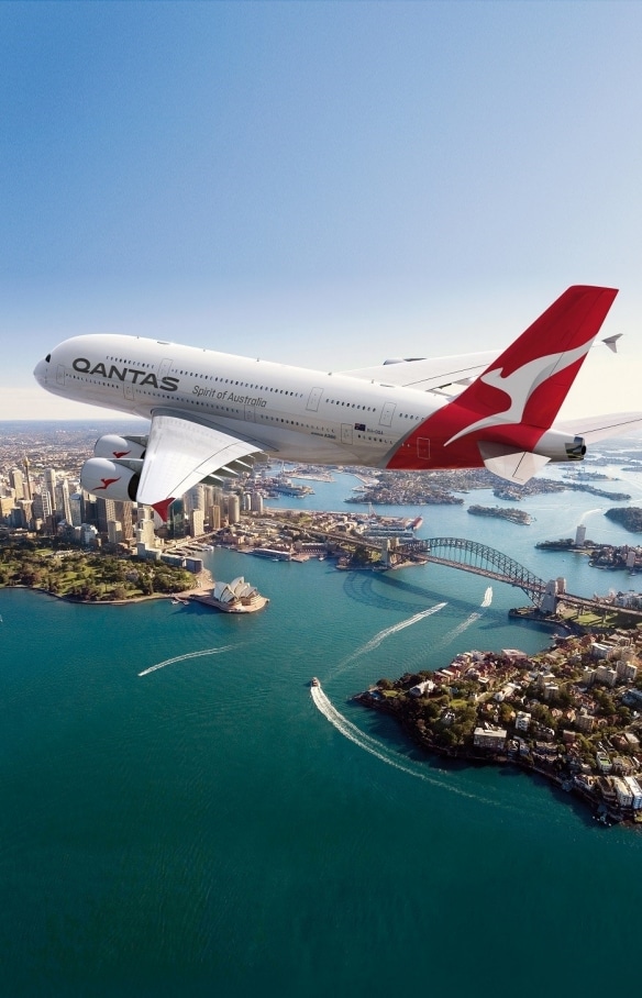 Qantas plane over Sydney Harbour Bridge, Sydney, NSW © Qantas Airways