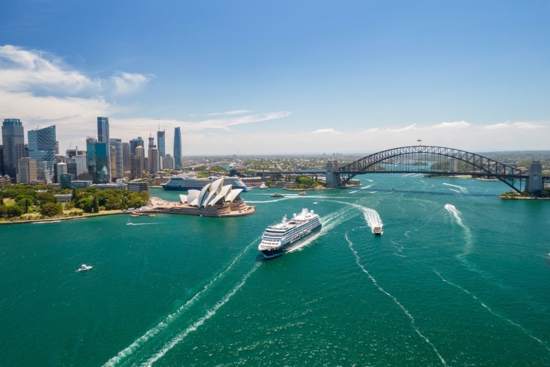 Qantas plane over Sydney Harbour Bridge, Sydney, NSW © Qantas Airways