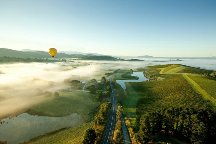 ビクトリア州、ヤラ・バレー上空の熱気球 © Visit Victoria