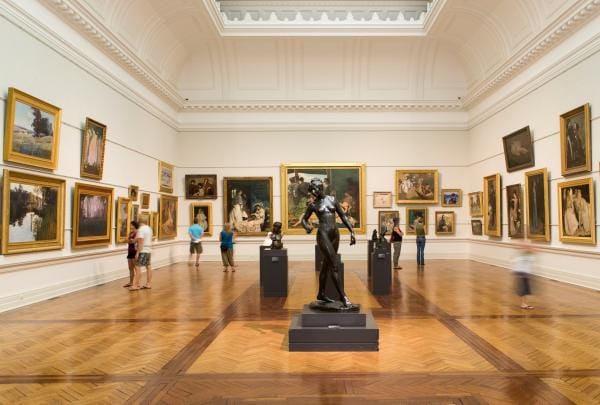People viewing paintings and sculpture at the Art Gallery of New South Wales, Sydney, New South Wales © Felicity Jenkins