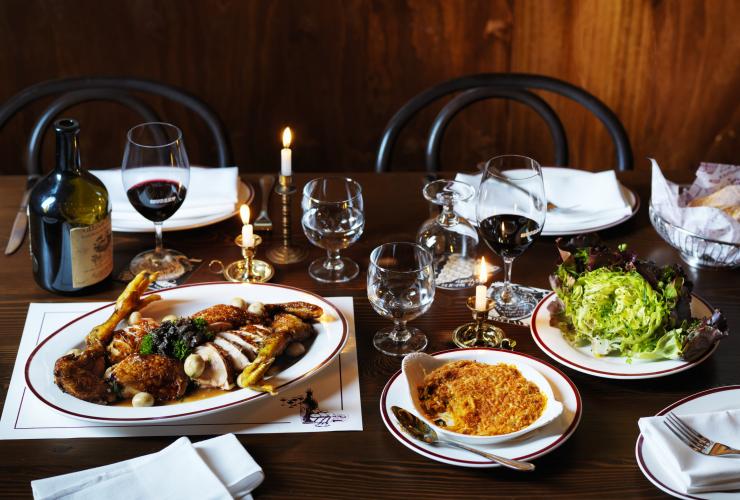 Chicken fricassée, Restaurant Hubert, Sydney, NSW © William Meppem and Australian Gourmet Traveller, Bauer Media