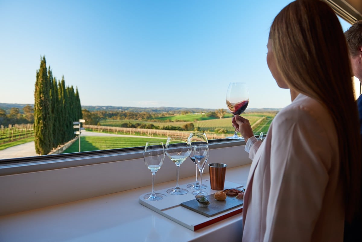 Woman tasting wine at The Lane Vineyard in Hahndorf © South Australian Tourism Commission