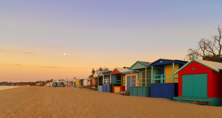 Bathing Boxes in beachfront Mornington, Mornington Peninsula, VIC © Tourism Australia