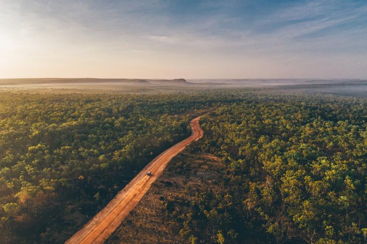 Aerial view of an outback road in Cape York © Jarramali Rock Art Tours
