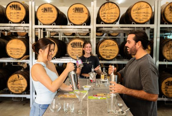 A couple tasting spirits, Sunshine and Sons, Sunshine Coast, Queensland © Tourism and Events Queensland 