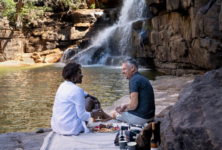 Picnic at the waterfall at Bullo River Station, Baines, NT © Tourism Northern Territory