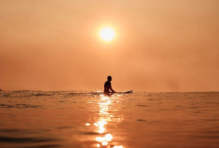 A surfer captured at surnise, waiting for a wave at Bondi Beach, Sydney NSW © Tourism Australia