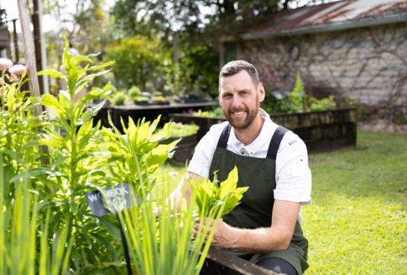 Chef selecting ingredients from the garden, Savour the Tweed, Tweed region, New South Wales © Savour the Tweed