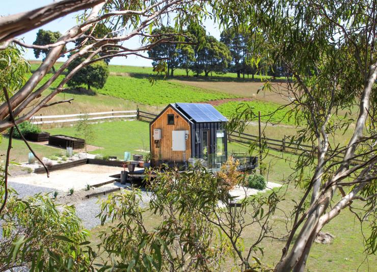 A tiny home in a paddock, Compass Hut, Devonport, Tasmania © Tourism Tasmania