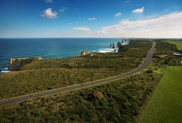 Aerial view of the 12 Apostles and the Great Ocean Road, Victoria © Visit Victoria