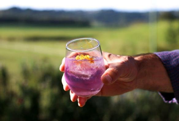 A hand holding a pink drink at Husk Distillers, Byron Bay, New South Wales © Husk Distillers 