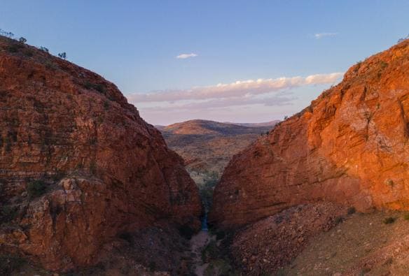 Aerial view of Simpsons Gap, West Macdonnell Ranges, NT © Tourism NT/Backyard Bandits