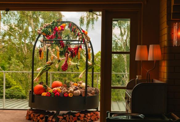 A display of bright fruit and vegetables at Osborn House, Southern Highlands, New South Wales © Osborn House