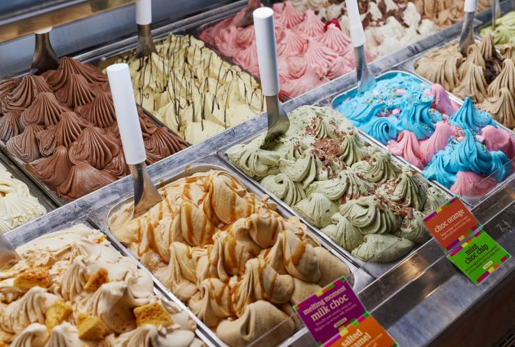 A fridge filled with decadent ice cream, Great Ocean Road Chocolaterie and Ice Creamery, Bellbrae, Victoria © Tourism Australia