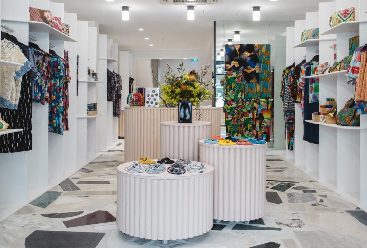 Interior of a chic store with colourful clothing, The Social Outfit, Newtown, New South Wales © Luisa Brimble