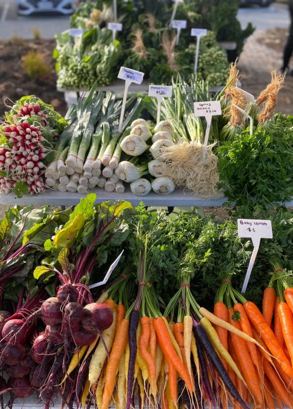 A display of vegetables at a market stall, Tasmanian Produce Market, Hobart, Tasmania © Tasmanian Produce Market
