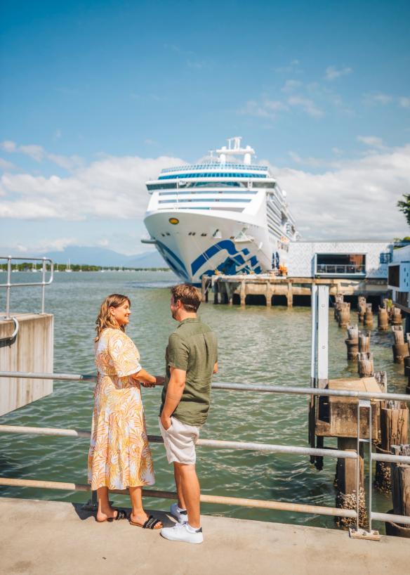 Couple at Cairns Cruise Liner Terminal, Cairns, Queensland © Tourism and Events Queensland