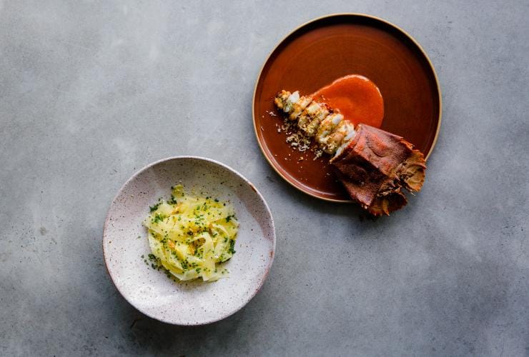 Glazed bay lobster with potato noodles, Pipit, Pottsville, New South Wales © Pipit Restaurant/Sabine Bannard