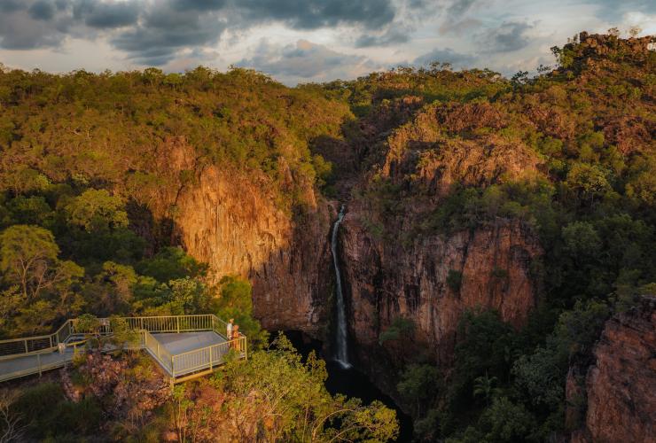 An aerial of Tolmer Falls including the lookouts, Litchfield, Northern Territory © Tourism NT/Jason Charles Hill