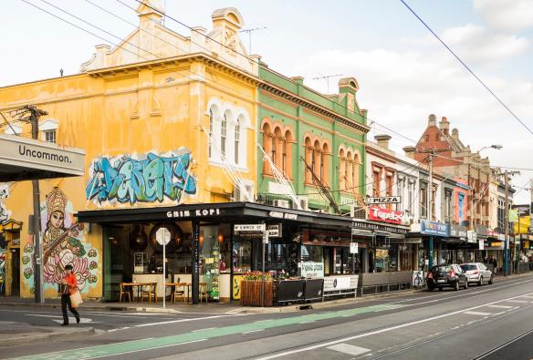 Colourful shop fronts and graffiti art lining Chapel Street, Windsor, Melbourne, Victoria © Visit Victoria