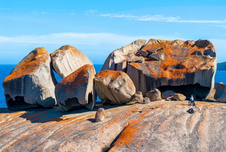 Dua orang mengagumi Remarkable Rocks, Kangaroo Island, South Australia © Tourism Australia