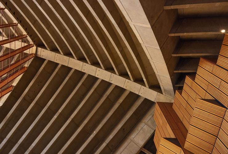 The intricate ceiling design at the Sydney Opera House, Sydney, New South Wales © Tourism Australia